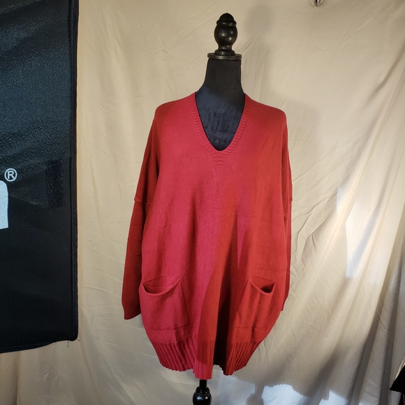 Sweaters - Women's V-Neck Red Sweater